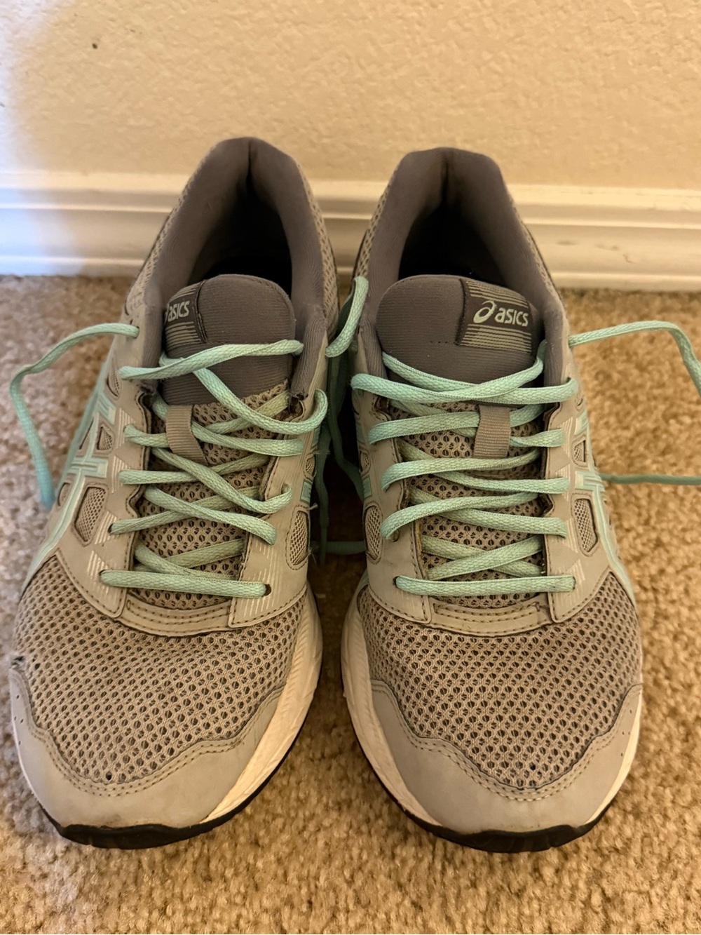 Asics Women’s Gray Athletic Sneakers with Mint Lace Accents